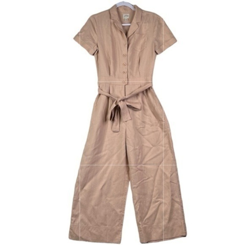 J Crew Linen Blend Wide‎ Leg Jumpsuit Women Neutral Minimalist Quiet Luxury - Picture 4 of 15